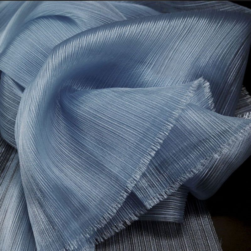 Bomng Light Blue Glossy Pleated Texture Wedding Dress Styling Fabric