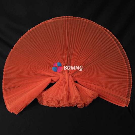 Bomng Orange Red Great Pleated Organza Crinkle Fabric 6324