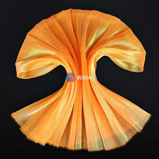 Bomng Orange Mermaid Texture Pleated Organza Wedding Decoration Dress Design Fabric