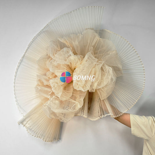 Bomng Beige Great Pleated Organza Crinkle Fabric 6324