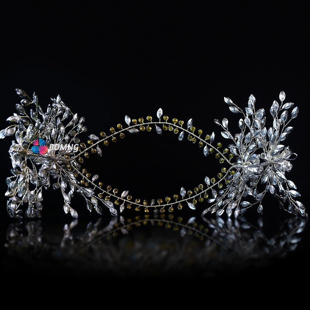 Bomng Vintage Alloy Flower Double Row Diamond Bridal Wedding Hairband