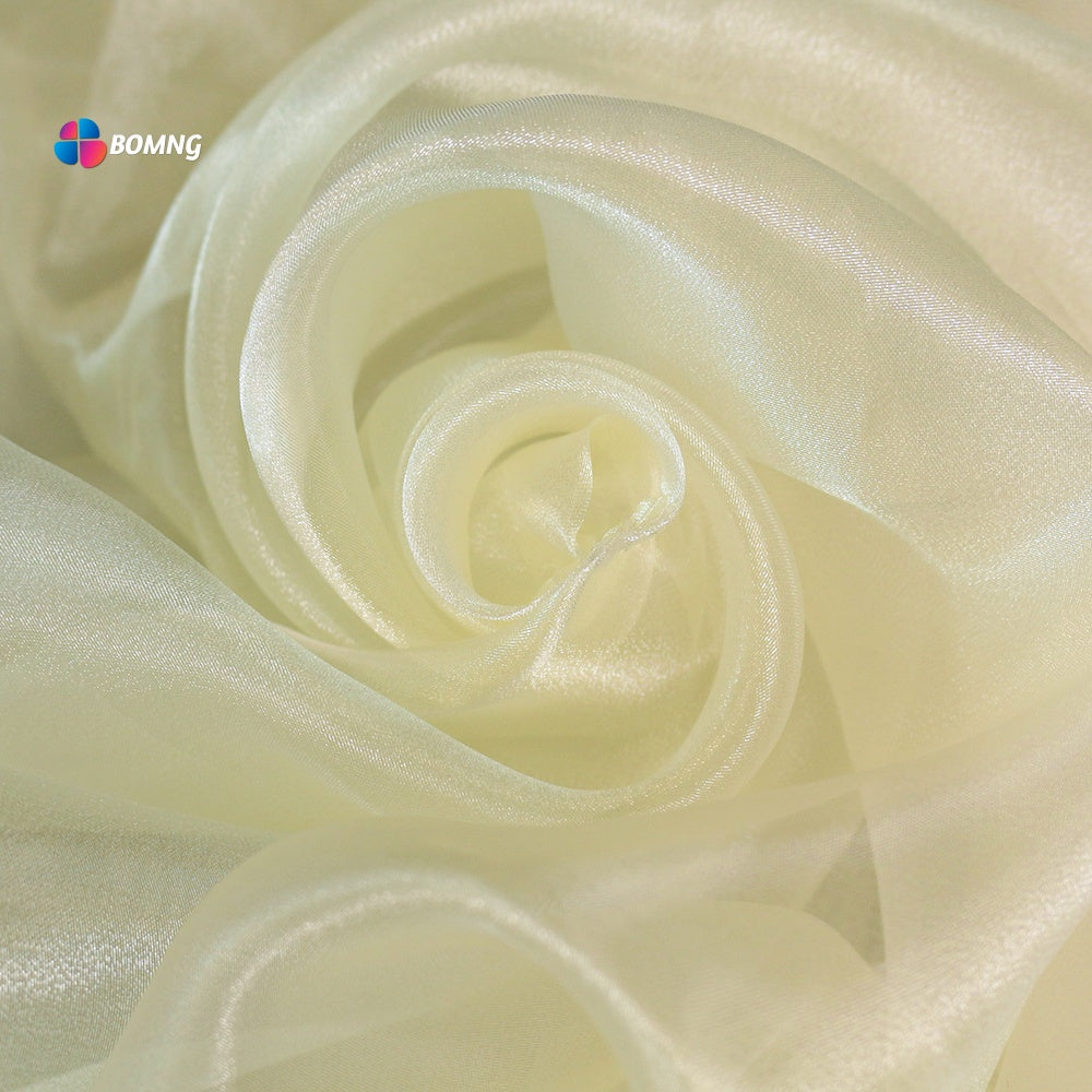 Bomng Light Champagne Yellow Thin Soft Silk Organza Wedding Decoration Design Fabric