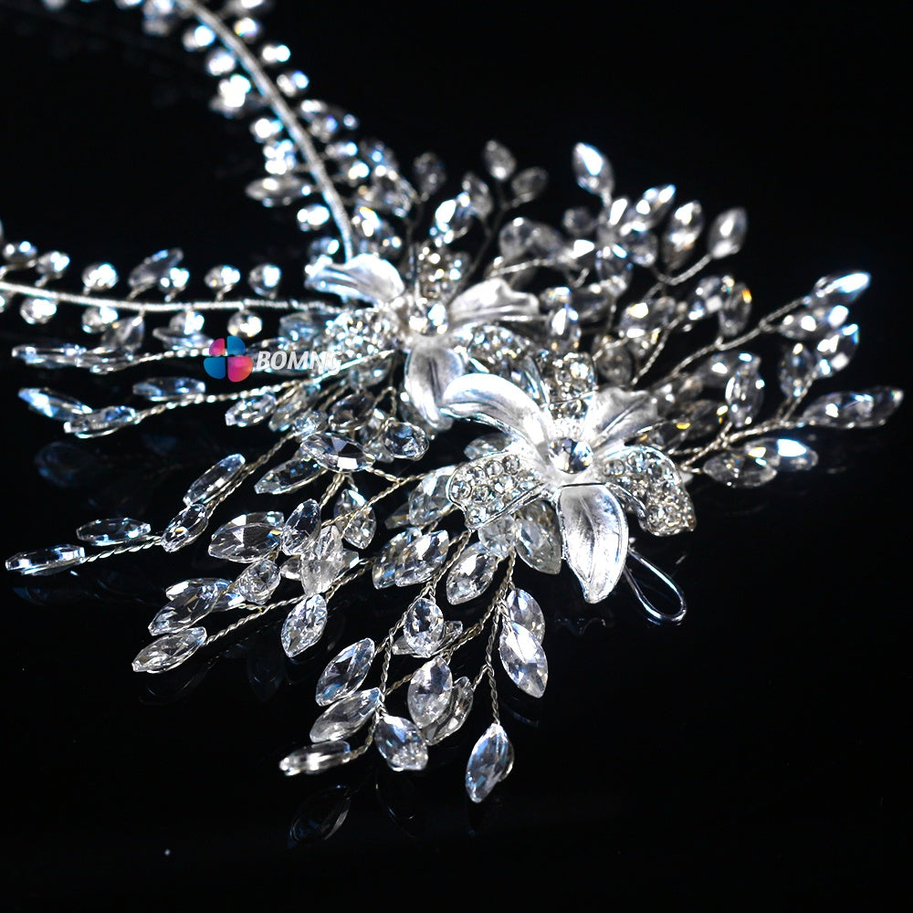 Bomng Vintage Alloy Flower Double Row Diamond Bridal Wedding Hairband