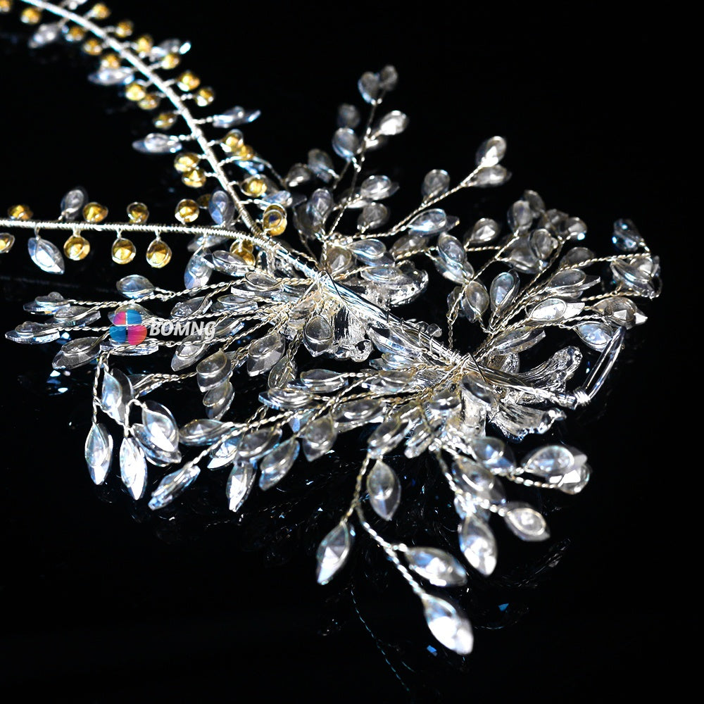 Bomng Vintage Alloy Flower Double Row Diamond Bridal Wedding Hairband