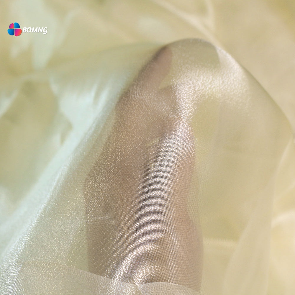Bomng Light Champagne Yellow Thin Soft Silk Organza Wedding Decoration Design Fabric