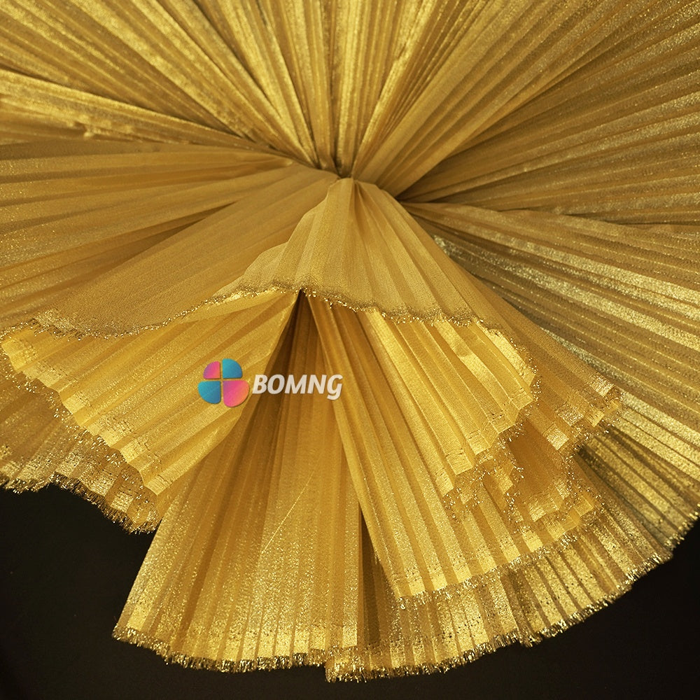 Bomng Luxury Gold Pearlescent Accordion Pleat Fabric Wedding Stage Decoration