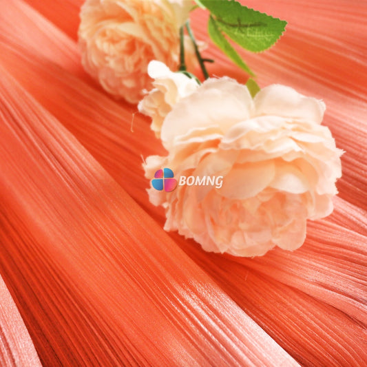 Bomng Pomelo Pink Glossy Pleated Texture Wedding Dress Styling Fabric