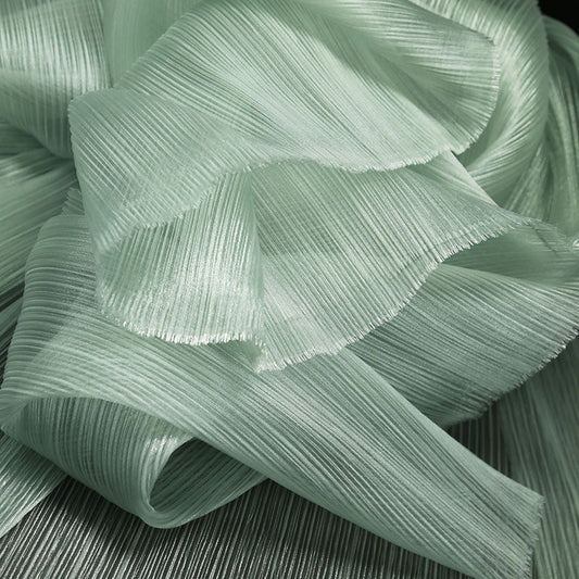 Bomng Light Gray Green Glossy Pleated Texture Wedding Dress Styling Fabric
