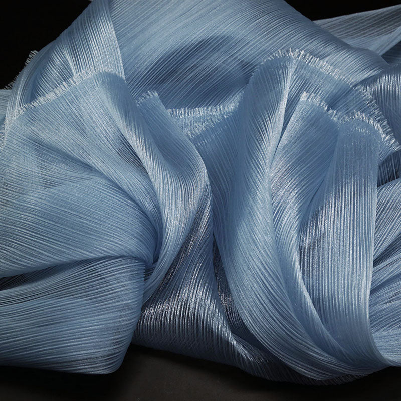 Bomng Light Blue Glossy Pleated Texture Wedding Dress Styling Fabric