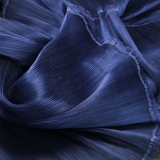 Bomng Navy Blue Glossy Pleated Texture Wedding Dress Styling Fabric