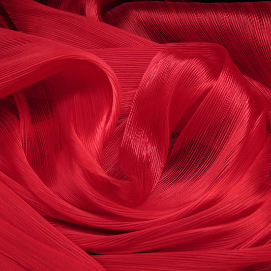Bomng Big Red Glossy Pleated Texture Wedding Dress Styling Fabric