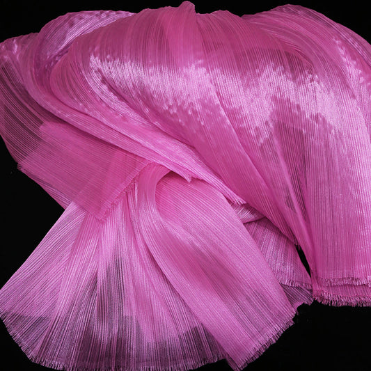 Bomng Rose Pink Glossy Pleated Texture Wedding Dress Styling Fabric