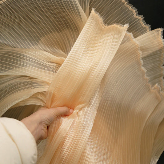 Bomng Yellow Skin Glossy Pleated Texture Wedding Dress Styling Fabric