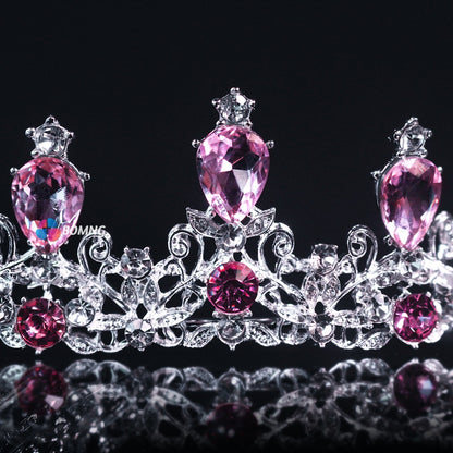 Bomng Temperament Luxury Crystal Pink Diamond Bridal Crown Headband