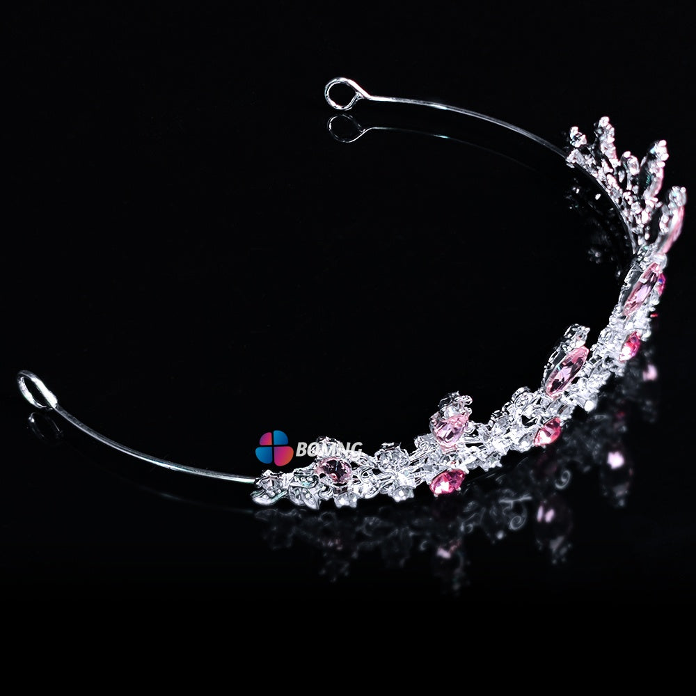 Bomng Temperament Luxury Crystal Pink Diamond Bridal Crown Headband