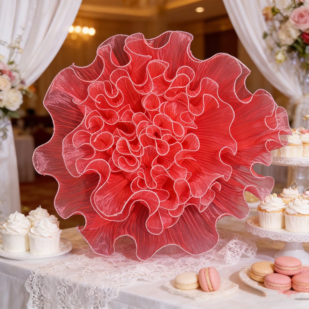 Bomng Crimson Ruffled Tulle Premium Flower