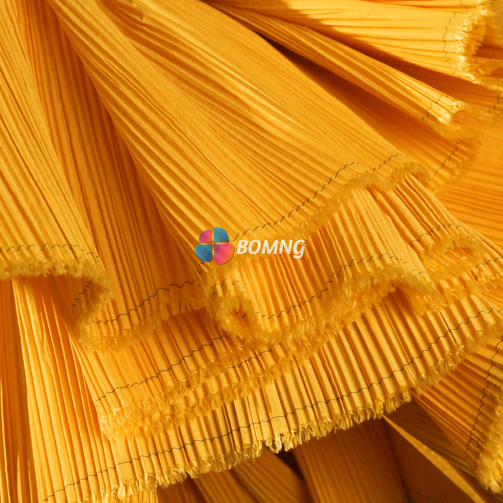 Bomng Apricot Yellow Pleated Decoration Printmaking Fabric