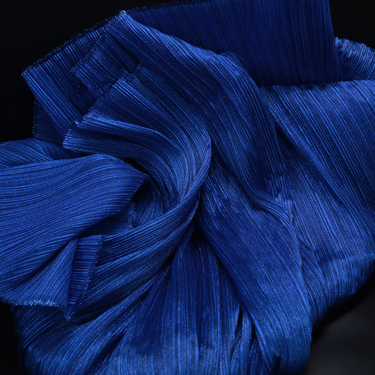 Bomng Deep Sea Blue Pearl Yarn Texture Pleated Fabric Wedding Decoration Stage Design Floral Fabric